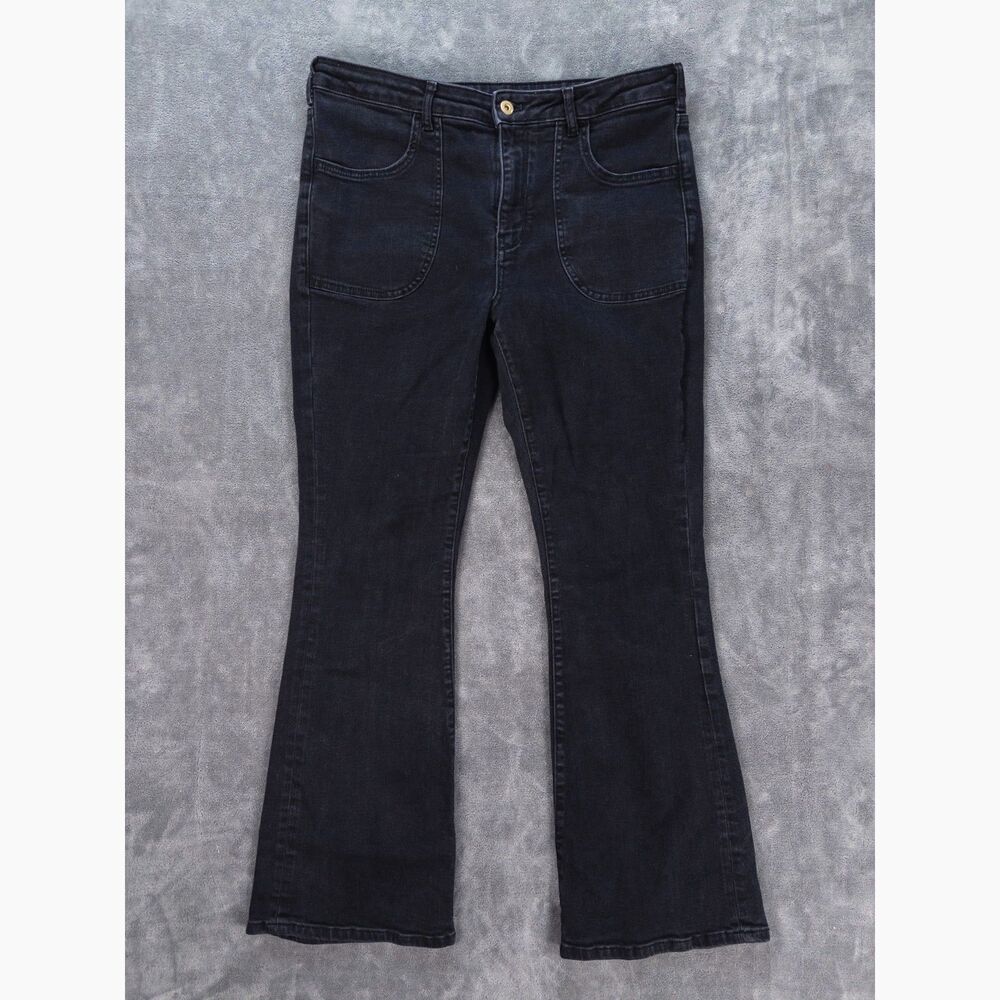 Pilcro Anthropologie The Icon Flare Jeans Black Wash Stretch Denim Women Size 32